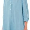 Women's Tunic Mini Shirt Dress Cotton Long Sleeve Ruffle Hem Dress Button Up Shift Chambray Dresses