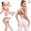 Women's 3 PC Seamless Gym Clothing Workout Outfit with Jacket Bra & Leggings Set