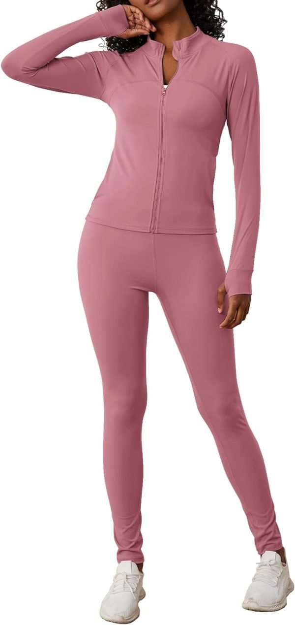 Two Piece Outfits for Women Workout Sets Bodycon Tracksuit Long Sleeve Zip Up Hoodie Jacket Jogger Sweat Pants Set