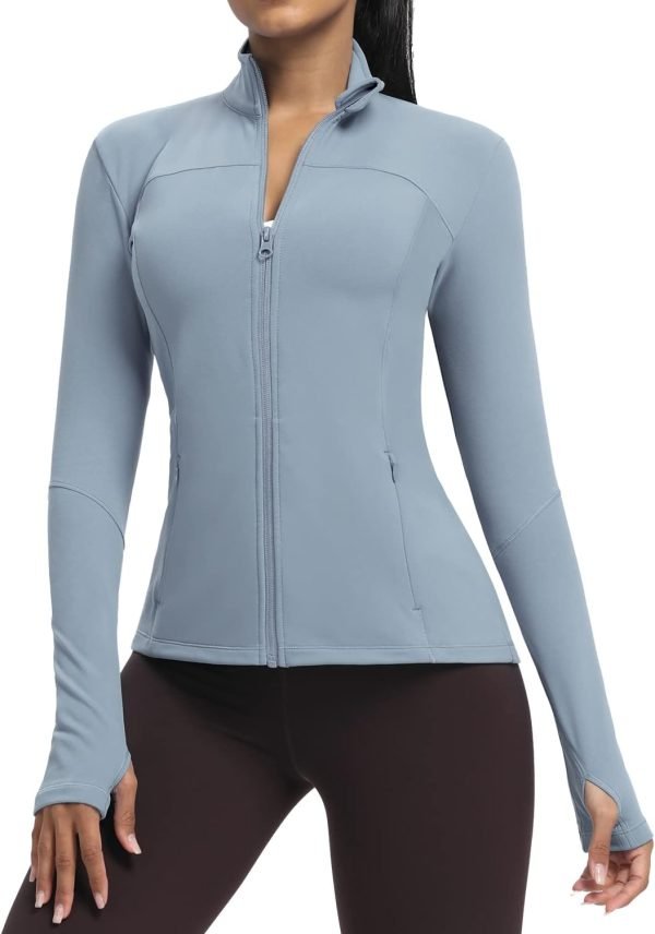 Workout Jackets for Women Full Zip Athletic Running Track Jacket with Pockets Slim Fit Yoga Jacket with Thumb Holes