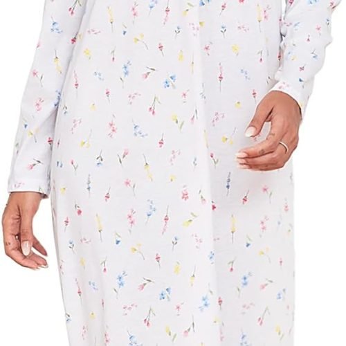 Long Cotton Nightgown Women's Long Sleeve Sleepwear Full Length Night Dress Soft Comfy Loungewear