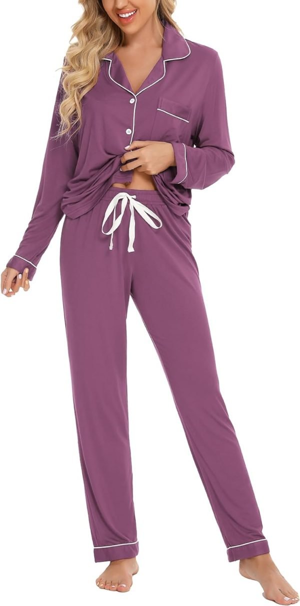 Pajamas Set Long Sleeve Womens Button Down Sleepwear Two Piece Nightwear Soft Pj Lounge Sets S-XXL