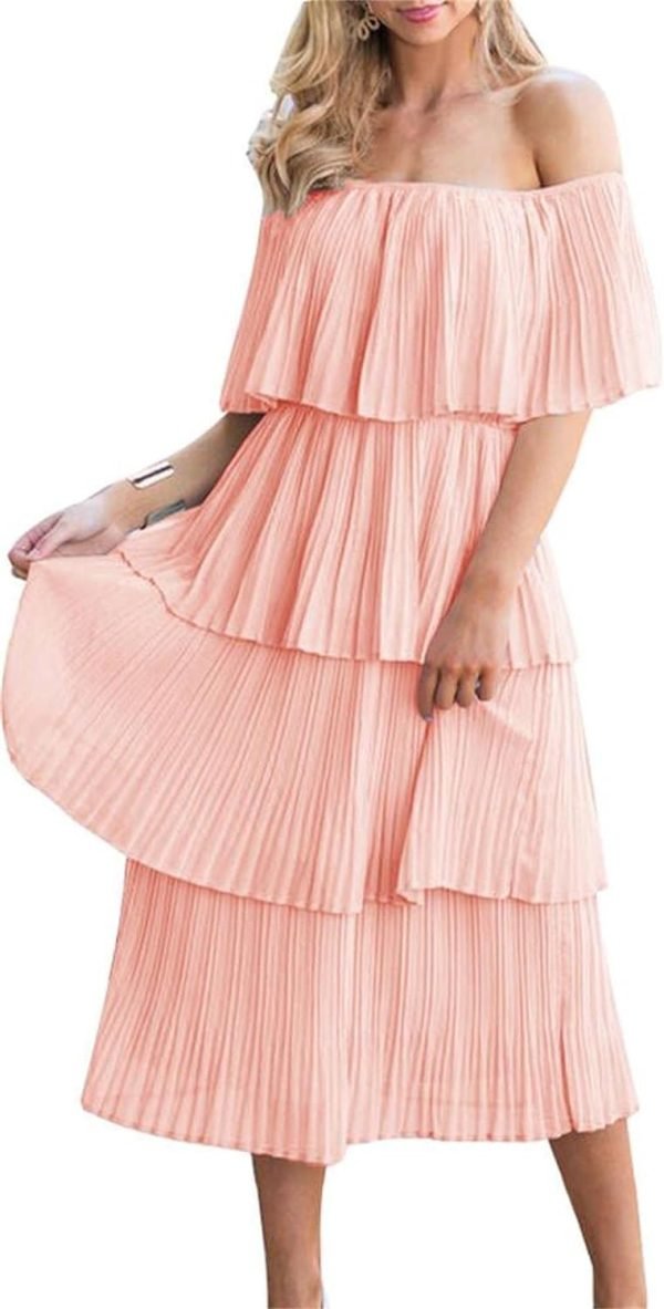 Women's Off The Shoulder Ruffles Summer Valentines Day Loose Casual Chiffon Long Party Beach Maxi Dress