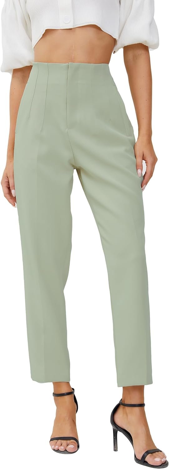 61y2t9ojN8L._AC_SL1500 Women's High Waisted Business Trousers Straight Leg Pleated Office Slacks Pants