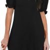 Women's Casual Dresses Puff Short Sleeve V-Neck Cocktail Dress with Pockets