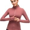 Womens Sports Running Yoga Jacket Slim Fit Full Zip Track Jacket Turtleneck Workout Jacket