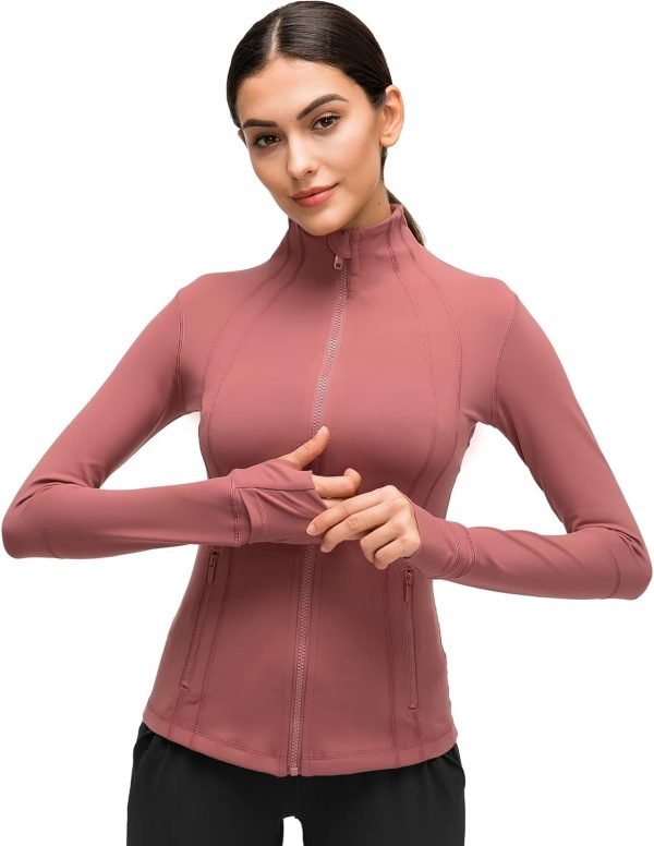 Womens Sports Running Yoga Jacket Slim Fit Full Zip Track Jacket Turtleneck Workout Jacket