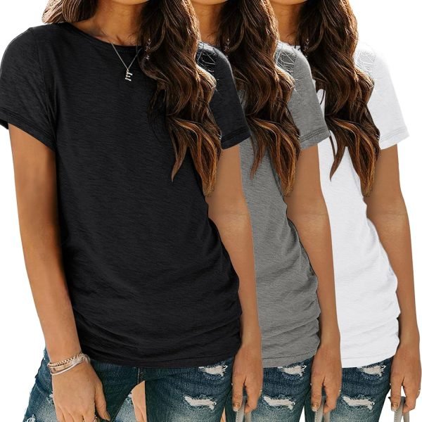Womens 3 Pack T Shirts Basic Short Sleeve Tees Crewneck Fashion Tops Loose Fit Lightweight Casual Summer Clothes 2024