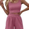 Trendy Queen Two Piece Summer Outfits Women Shorts Sets 2 Piece Sleeveless Matching Lounge Crop Top and High Waisted Shorts