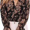 Womens Casual Boho Floral Print V Neck Long Sleeve Blouses Button Down Shirts Dressy Chiffon Loose Ruffle Tops