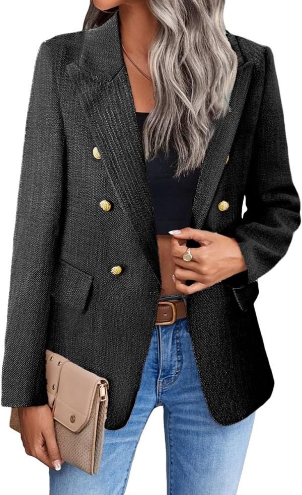 Womens Casual Blazer 2024 Spring Open Front Business Work Tweed Plaid Jacket Suit Pocket (S-XXL)