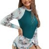 Women's Long Sleeves Rash Guard Athletic Swim Aztec Tankini Sets Swimsuit