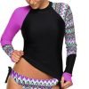Women's Long Sleeves Rash Guard Athletic Swim Aztec Tankini Sets Swimsuit