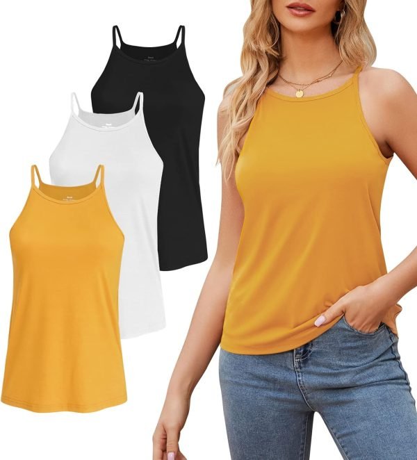 High Neck Tank Top for Women Camisole Trendy Sleeveless Shirts Loose Fit Cami Tanks 3 Pack