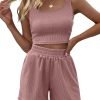 Trendy Queen Two Piece Summer Outfits Women Shorts Sets 2 Piece Sleeveless Matching Lounge Crop Top and High Waisted Shorts