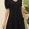 Women's Casual Dresses Puff Short Sleeve V-Neck Cocktail Dress with Pockets