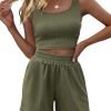 Trendy Queen Two Piece Summer Outfits Women Shorts Sets 2 Piece Sleeveless Matching Lounge Crop Top and High Waisted Shorts