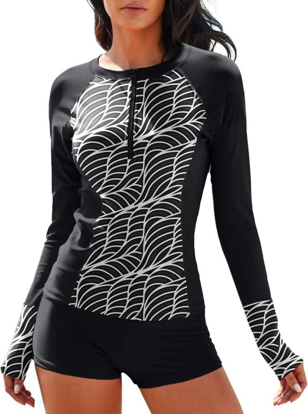 712whMjXZTL._AC_SL1500 Women Two Piece Rash Guard Long Sleeve Half-Zipper UPF 50 Athletic Surfing Swimsuit