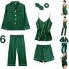 71351MsNfhL._AC_SL1500 6Pcs Womens Silk Satin Pajama Sets Pj Sets Long Pjs Set Pajamas Sleepwear Camisole Sexy Cami