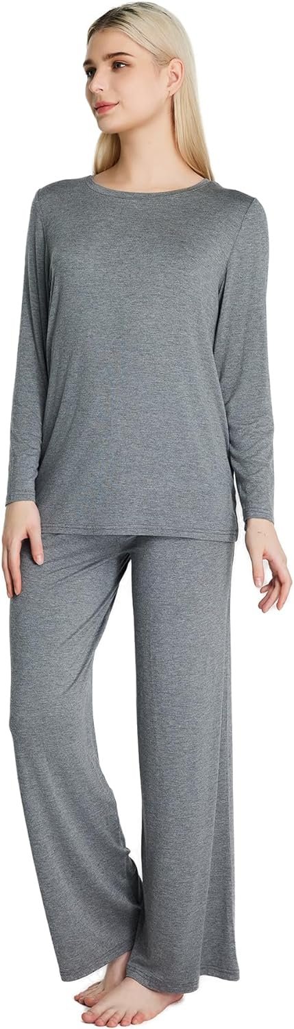 Loungewear Set pajamas Womens sleepwear Bamboo Viscose Long Sleeve t shirt Long Pants Super Soft Novelty Pjs Set