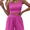 Trendy Queen Two Piece Summer Outfits Women Shorts Sets 2 Piece Sleeveless Matching Lounge Crop Top and High Waisted Shorts