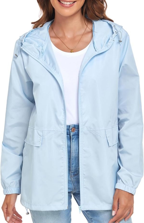 Women's Lightweight Raincoat Waterproof Packable Outdoor Windproof Hooded Active Rain Jacket S-XXL
