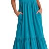 Women's Summer Casual Short Sleeve Crewneck Swing Dress Flowy Tiered Maxi Beach Dress with Pockets