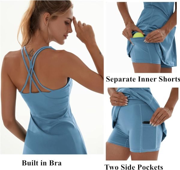 Tennis Dress for Women Workout Dress with Built-in Bra & Shorts Pockets Athletic Dress for Exercise Golf Dresses