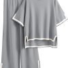 Womens Knit 2 Piece Sweater Sets Short Sleeve Pullover Tops Elastic Waist Wide Leg Pants Lounge Set
