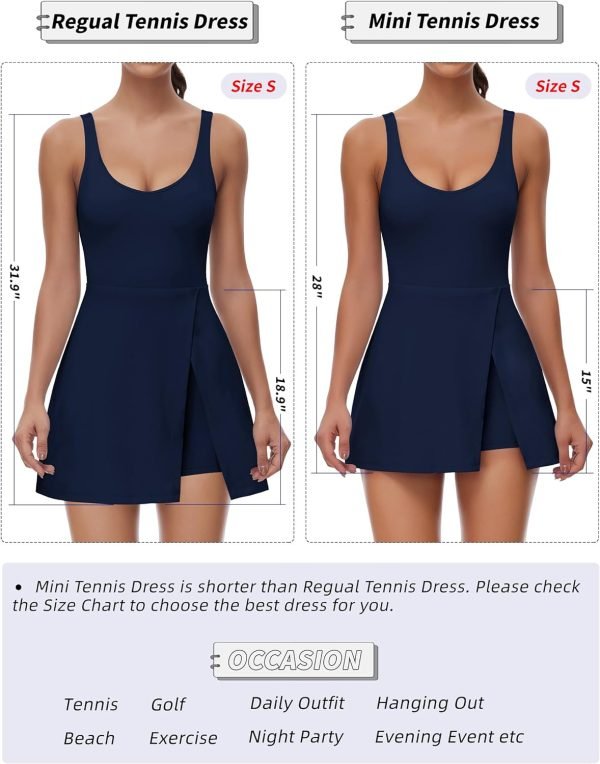 Tennis Dress for Women U Neck Athletic Dress with Built in Shorts and Bra for Sleeveless Side Slit Flare Mini Dresses