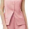 Women's Summer 2 Piece Outfits Sleeveless Round Neck Button Down High Waisted Pants 2024 Business Work Sets