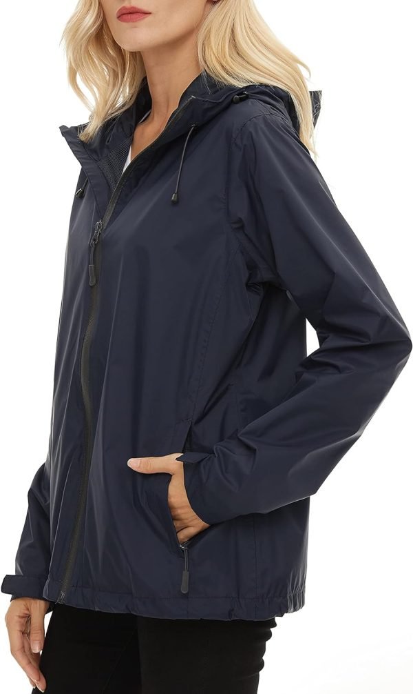 Women's Rain Jacket Lightweight Waterproof Rain Coat with Hooded Windproof Adjustable Windbreaker