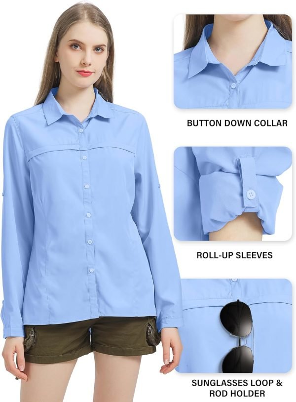 71A1BEvOjsL._AC_SL1500 Womens Sun Protection Safari Shirt Quick Dry SPF 50 UV Lightweight Fishing Travel Hiking Outdoor Shirts with Zipper Pockets