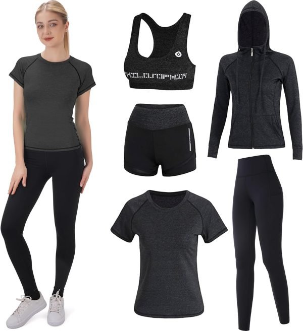 Workout Sets for Women 5 PCS Yoga Outfits Activewear Tracksuit Sets