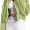 Women's Full Zip Fleece Short Jacket Oversized Athletic Running Long Sleeve Stand Collar Crop Warm Sherpa Coat
