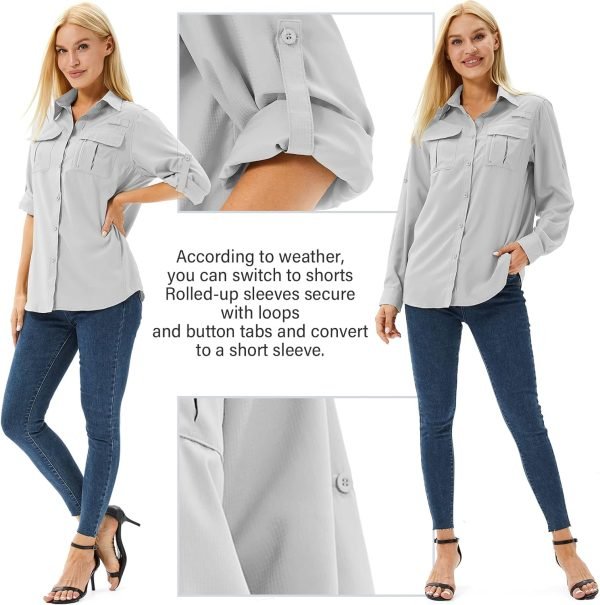 Women's UPF 50+ Long Sleeve UV Sun Protection Safari Shirt, Quick Dry SPF Hiking Fishing Breathable Shirts