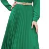 Business Casual Shirt Dress for Women Long Sleeves Pleated Midi Dresses with Belt