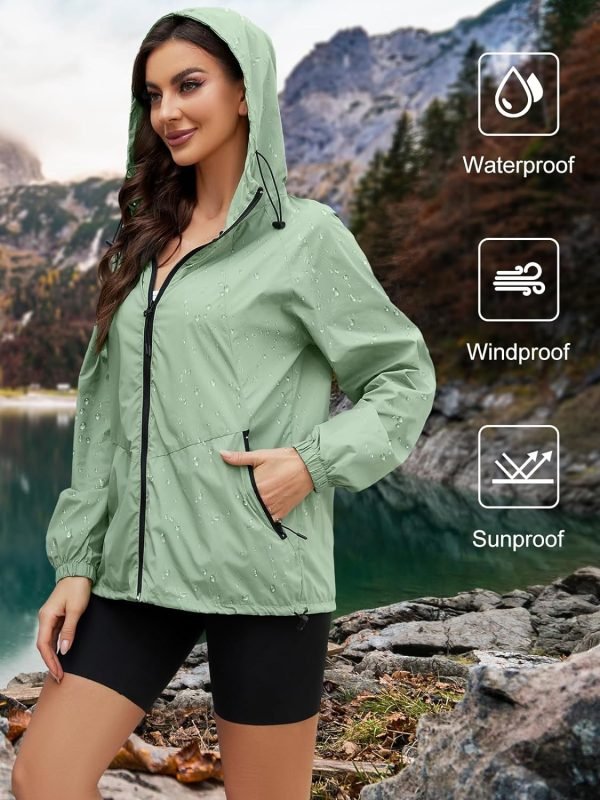 Rain Jacket Women Waterproof Lightweight Jacket With Hood Packable Raincoat with Pockets S-XXL