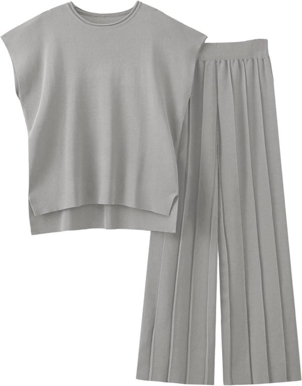 2 Piece Outfits for Women Sweater Sets Knit Vest Tops Elastic Waisted Pants