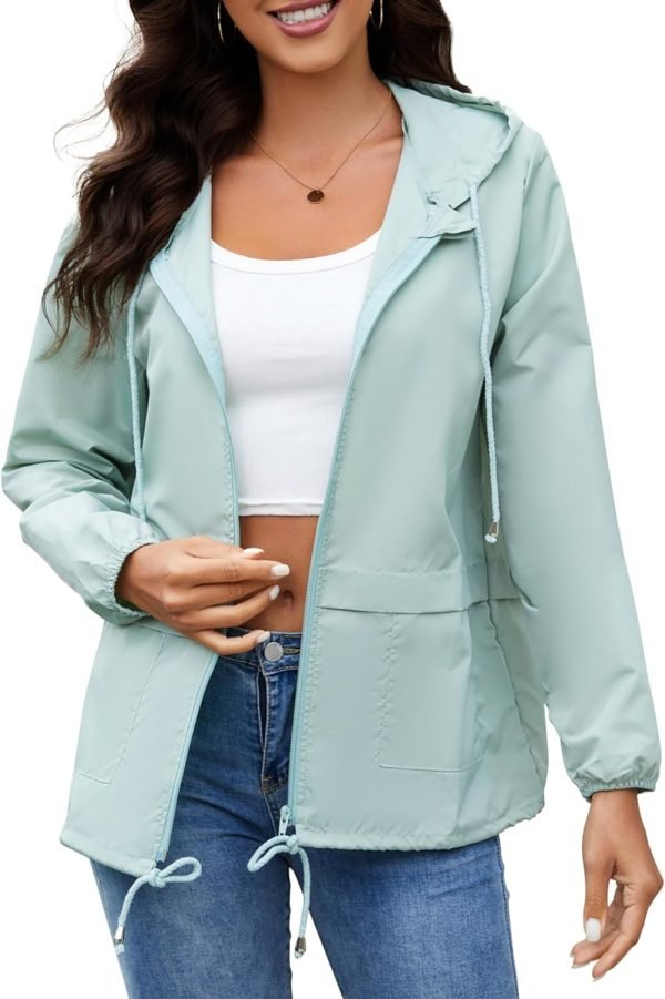 Women's Raincoats Windbreaker Rain Jacket Waterproof Lightweight Outdoor Hooded Trench Coats S-XXL