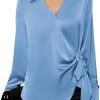 71DJec8ggpL._AC_SL1500 Women's Satin Silk Blouses Wrap V Neck Shirts Long Sleeve Elegant Tie Waist Office Formal Work Tunic Pullover Tops