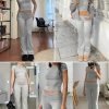 Casual Workout Two Piece Outfits for Women Short Sleeve Crop High Waist Foldover Flare Pants Tracksuit Sets Streetwear