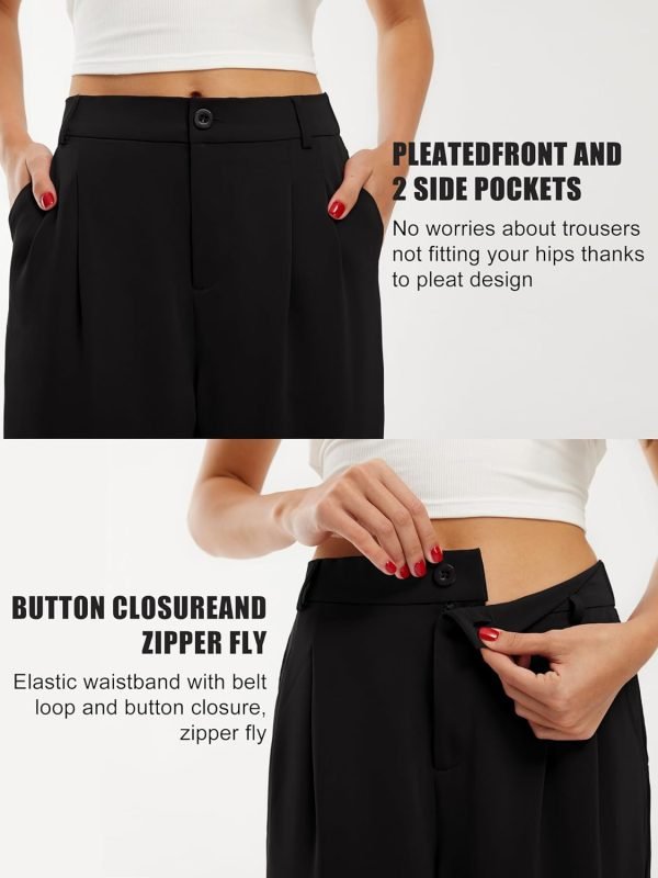 Libin Women's Wide Leg Pants High Waisted Work Dress Pants Loose Fit Back Elastic Waist Business Casual Trousers Office