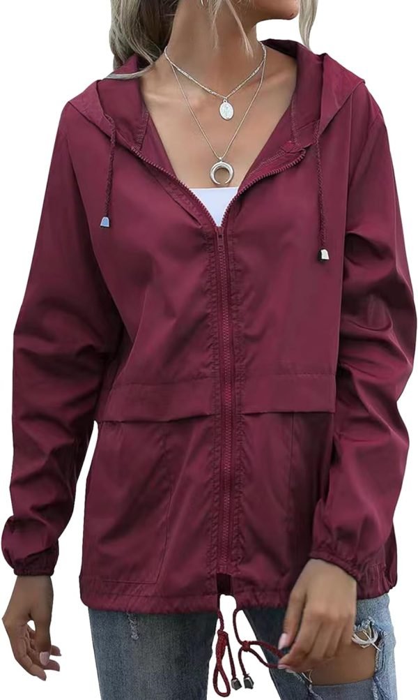 71EfBDRaDIL._AC_SL1500 Women's Waterproof Raincoat Lightweight Rain Jacket Hooded Windbreaker with Pockets for Outdoor