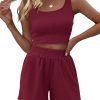 Trendy Queen Two Piece Summer Outfits Women Shorts Sets 2 Piece Sleeveless Matching Lounge Crop Top and High Waisted Shorts