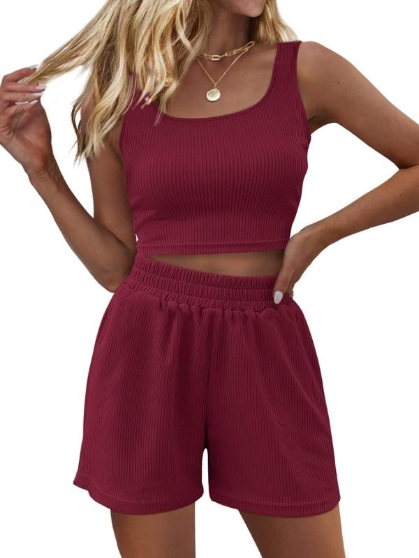 Trendy Queen Two Piece Summer Outfits Women Shorts Sets 2 Piece Sleeveless Matching Lounge Crop Top and High Waisted Shorts