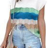 Womens Cap Sleeve Sweater Vest Summer Tops Sleeveless Tank Tops 2024 Trendy Spring Clothes Striped Short Sleeve Shirts