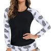 Women 2 Piece Rash Guard Long Sleeve Swimsuits Swim Shirt with Shorts Set Sun Protection UPF 50+ Surf Bathing Suits