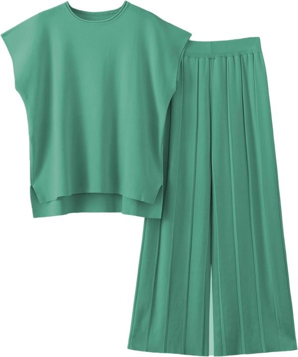 2 Piece Outfits for Women Sweater Sets Knit Vest Tops Elastic Waisted Pants