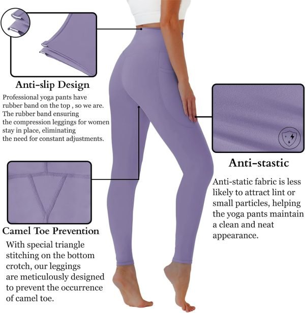 High Waisted Yoga Pants with Pockets, Tummy Control Workout Athletic Yoga Leggings for Women
